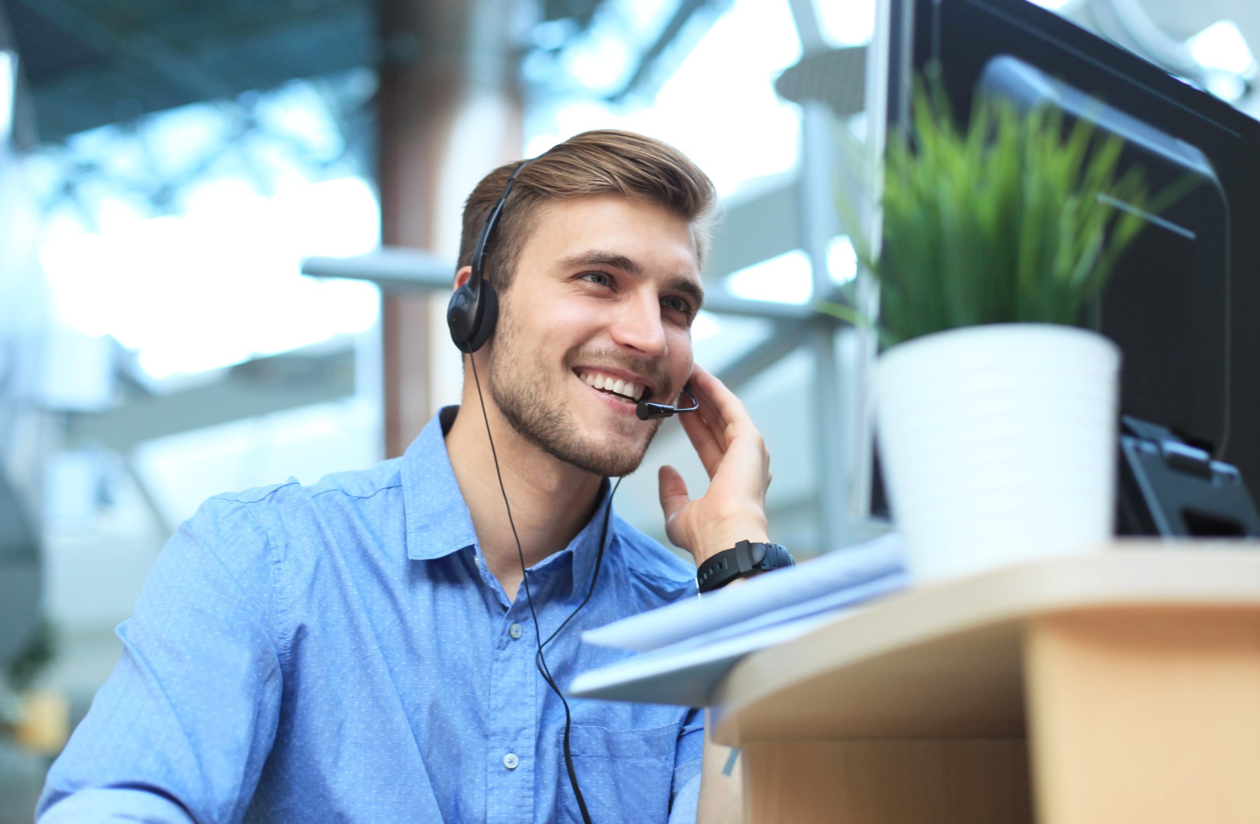 Happy, productive call centre agent.